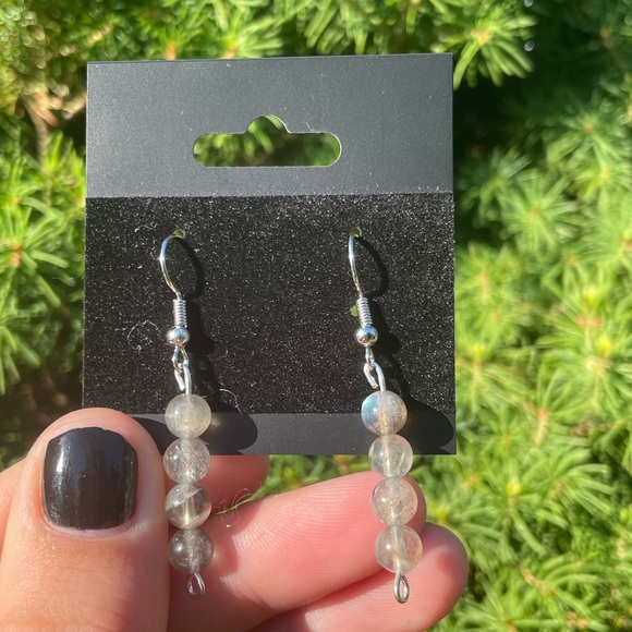 Labradorite Crystal Earrings | Hand Crafted | Beaded - Picture 4 of 6